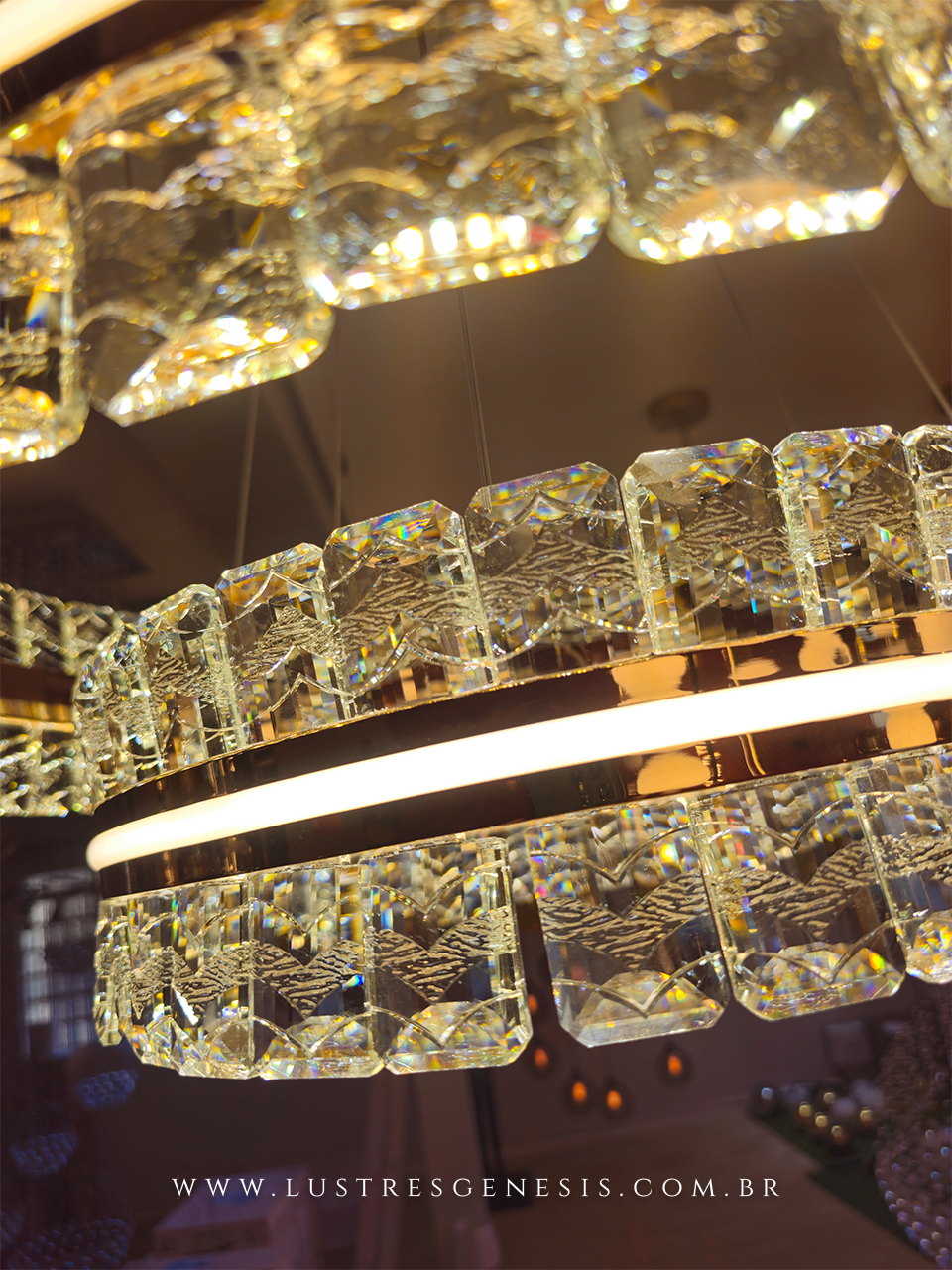 Lustre Pendente Anéis de Cristal Decorado